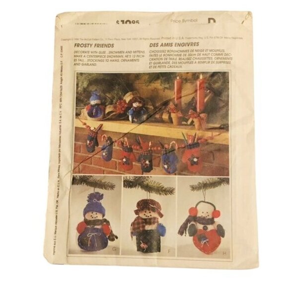 Vintage McCall's Sewing Pattern 9444 Snowman Centerpiece Stockings Garland Uncut - Picture 2 of 2